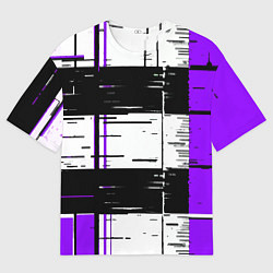 Футболка оверсайз мужская Чёрные и фиолетовые полосы на белом фоне, цвет: 3D-принт