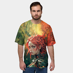 Футболка оверсайз мужская Рыжая футуристичная воительница, цвет: 3D-принт — фото 2