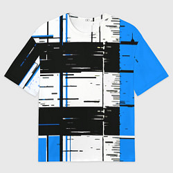 Футболка оверсайз мужская Синие и чёрные полосы на белом фоне, цвет: 3D-принт