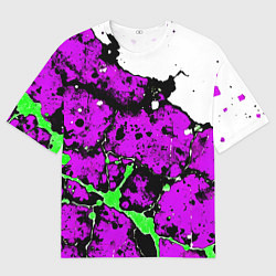 Футболка оверсайз мужская Зелёно-розовая абстракция на белом фоне, цвет: 3D-принт
