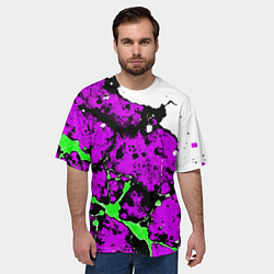 Футболка оверсайз мужская Зелёно-розовая абстракция на белом фоне, цвет: 3D-принт — фото 2