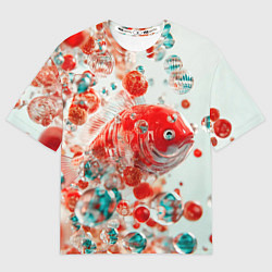 Мужская футболка оверсайз Красная стеклянная рыбка - нейросеть