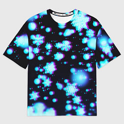 Футболка оверсайз мужская Неоновые снежинки глитч, цвет: 3D-принт