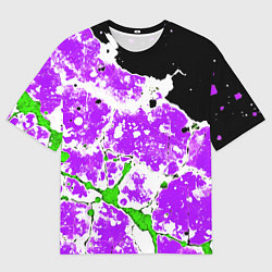 Футболка оверсайз мужская Зелёно-фиолетовая абстракция на чёрном фоне, цвет: 3D-принт