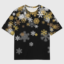Футболка оверсайз мужская Снежинки объемные золотистые, цвет: 3D-принт