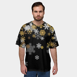 Футболка оверсайз мужская Снежинки объемные золотистые, цвет: 3D-принт — фото 2