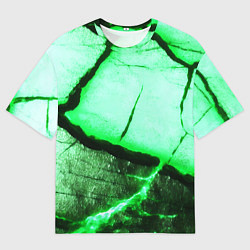 Футболка оверсайз мужская Трещины на абстрактном зелёном фоне, цвет: 3D-принт