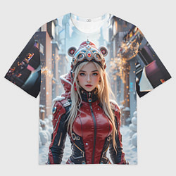 Футболка оверсайз мужская Девушка в кибер костюме, цвет: 3D-принт