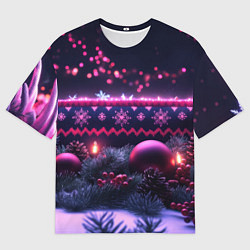 Футболка оверсайз мужская Новый год в фиолетовом свете, цвет: 3D-принт