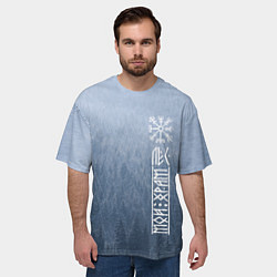 Футболка оверсайз мужская Обережный компас рун и северный лес, цвет: 3D-принт — фото 2