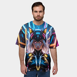 Футболка оверсайз мужская Девушка кошка неон, цвет: 3D-принт — фото 2