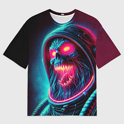 Мужская футболка оверсайз Скелет погибшего космонавта - неоновое свечение