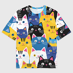 Футболка оверсайз мужская Много цветных котиков, цвет: 3D-принт