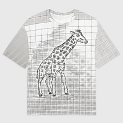 Футболка оверсайз мужская Жираф на тетрадном листе, цвет: 3D-принт