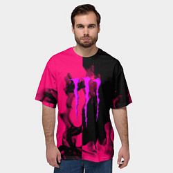 Футболка оверсайз мужская Monster energy fire pink, цвет: 3D-принт — фото 2