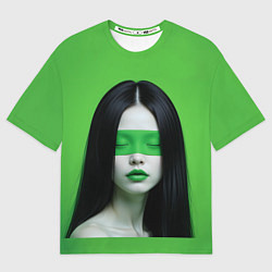 Футболка оверсайз мужская Pop art девушка на зеленом фоне, цвет: 3D-принт
