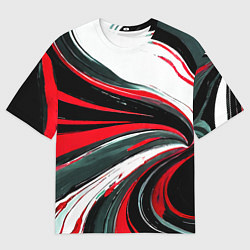 Футболка оверсайз мужская Волнистые чёрно-красные линии на белом фоне, цвет: 3D-принт