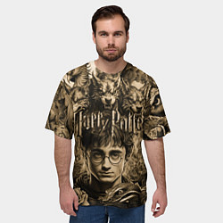 Футболка оверсайз мужская Гарри Поттер и волшебные существа в стиле тату, цвет: 3D-принт — фото 2