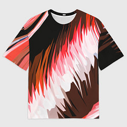 Футболка оверсайз мужская Красно-белая абстракция на чёрном фоне, цвет: 3D-принт