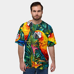 Футболка оверсайз мужская Попугайчики ара в джунглях, цвет: 3D-принт — фото 2