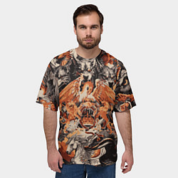 Футболка оверсайз мужская Логотип Queen на фоне мифических животных, цвет: 3D-принт — фото 2