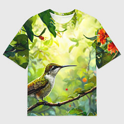 Футболка оверсайз мужская Колибри в цветах, цвет: 3D-принт