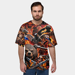 Футболка оверсайз мужская Русский медведь воин на фоне военной техники, цвет: 3D-принт — фото 2