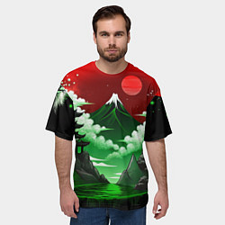 Футболка оверсайз мужская Япония красно-зеленая природа, цвет: 3D-принт — фото 2