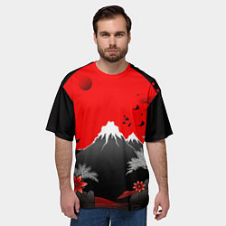 Футболка оверсайз мужская Японская гора и красная луна, цвет: 3D-принт — фото 2