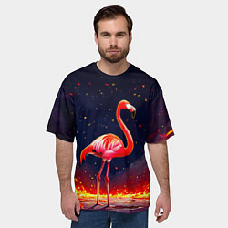 Футболка оверсайз мужская Фламинго в огне, цвет: 3D-принт — фото 2