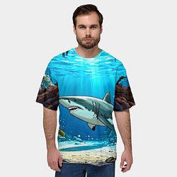Футболка оверсайз мужская Акула в океане, цвет: 3D-принт — фото 2