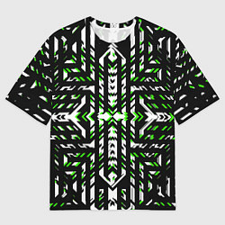 Футболка оверсайз мужская Чёрно-зелёный диагональные полосы на белом фоне, цвет: 3D-принт