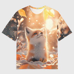 Мужская футболка оверсайз Лисица поздней осенью