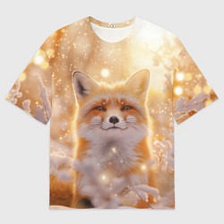 Мужская футболка оверсайз Лисица и блестящий снег