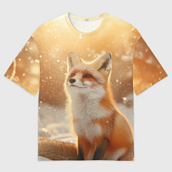 Мужская футболка оверсайз Лисица в снежном лесу