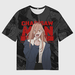 Футболка оверсайз мужская Chainsaw man - Power fuck, цвет: 3D-принт