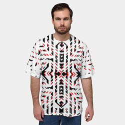 Футболка оверсайз мужская Чёрно-красные диагональные полосы на белом фоне, цвет: 3D-принт — фото 2