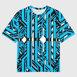 Футболка оверсайз мужская Чёрно-синие техно полосы на белом фоне, цвет: 3D-принт