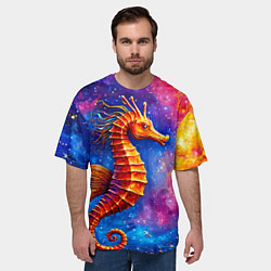 Футболка оверсайз мужская Морской конек в космосе, цвет: 3D-принт — фото 2