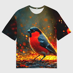 Мужская футболка оверсайз Снегирь в огне