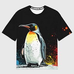 Футболка оверсайз мужская Пингвин на черном, цвет: 3D-принт