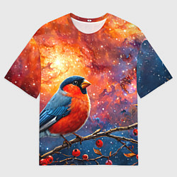 Футболка оверсайз мужская Снегирь и космос, цвет: 3D-принт