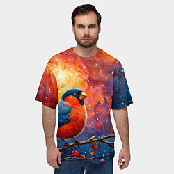 Футболка оверсайз мужская Снегирь и космос, цвет: 3D-принт — фото 2