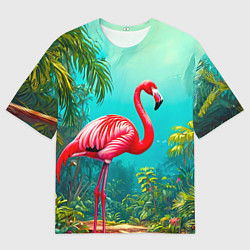 Футболка оверсайз мужская Фламинго в джунглях, цвет: 3D-принт