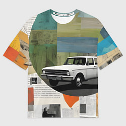 Футболка оверсайз мужская Коллаж с ретро автомобилем, цвет: 3D-принт