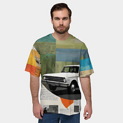 Футболка оверсайз мужская Коллаж с ретро автомобилем, цвет: 3D-принт — фото 2