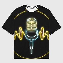 Футболка оверсайз мужская Неоновый микрофон, цвет: 3D-принт