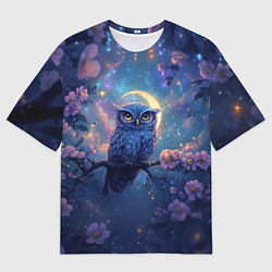 Футболка оверсайз мужская Сова и фиолетовые цветы, цвет: 3D-принт