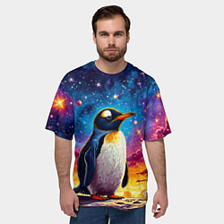 Футболка оверсайз мужская Пингвин в космосе, цвет: 3D-принт — фото 2