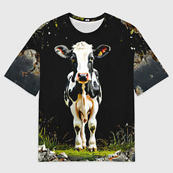 Мужская футболка оверсайз Корова на черном